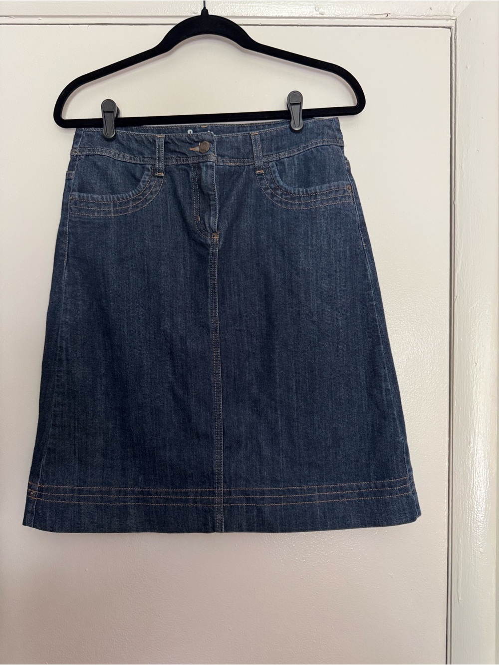 Boden Dark Blue Denim A-Line Skirt with Contrast Stitching
